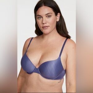 Victoria's Secret Women Bra 38DD Blue Striped T Shirt Lightly Lined Demi